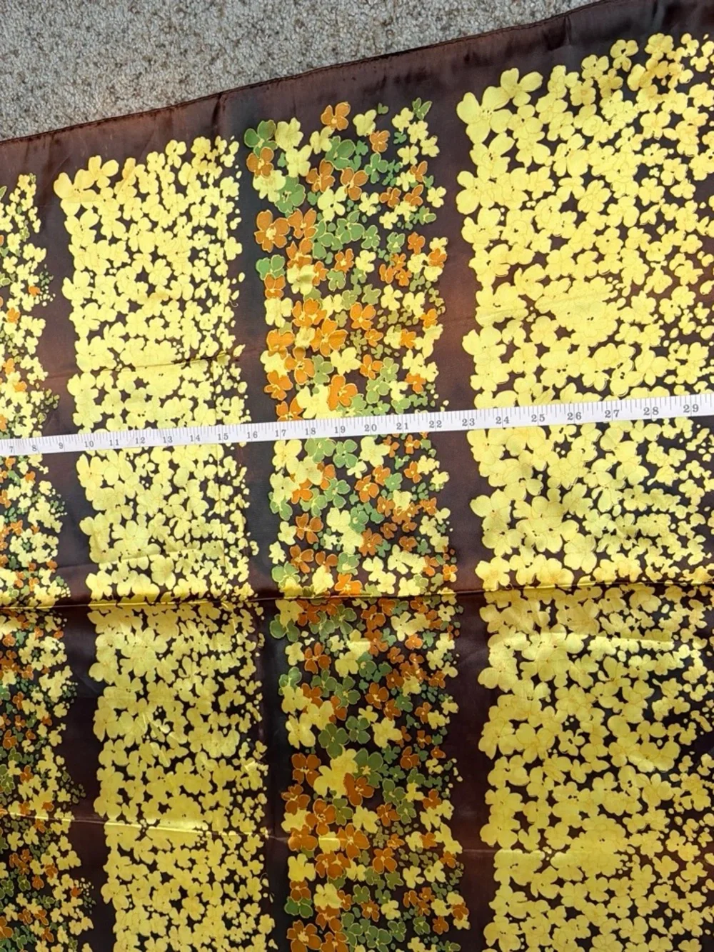 Brown Floral Square Scarf with Yellow & Green Blossoms